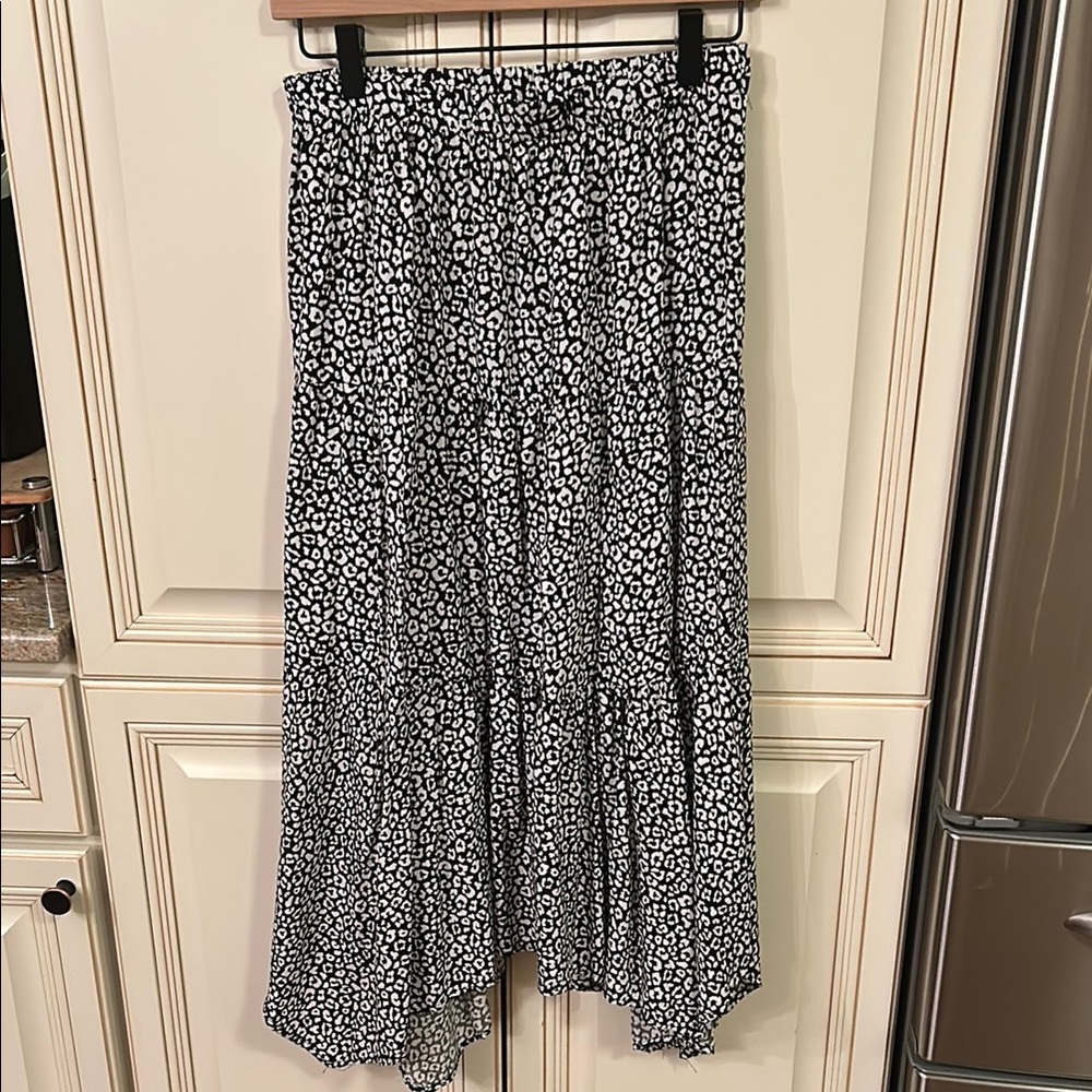Leopard Print Black and White Midi Skirt
